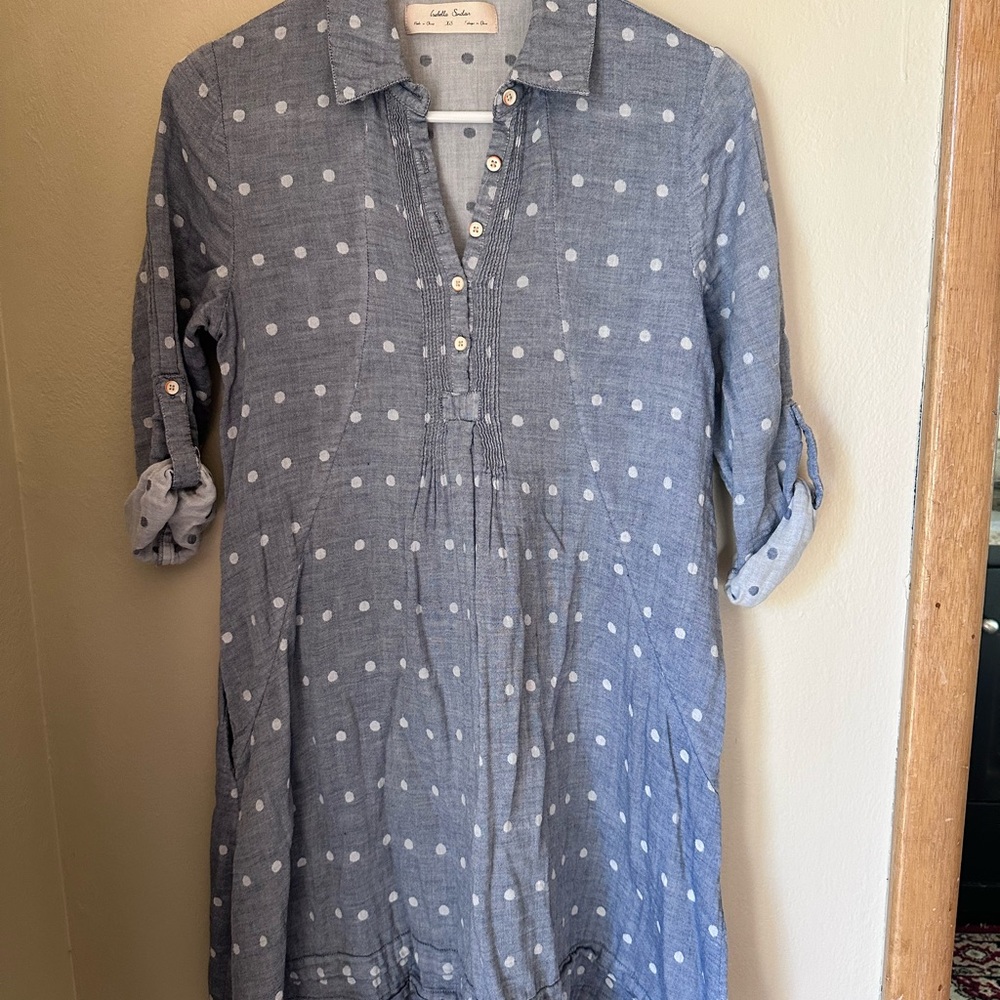 Blue Polka Dot Long Sleeve Dress